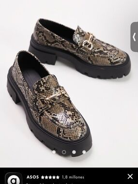 ASOS Topshop Beige Chunky Snake-Print Loafers with Gold